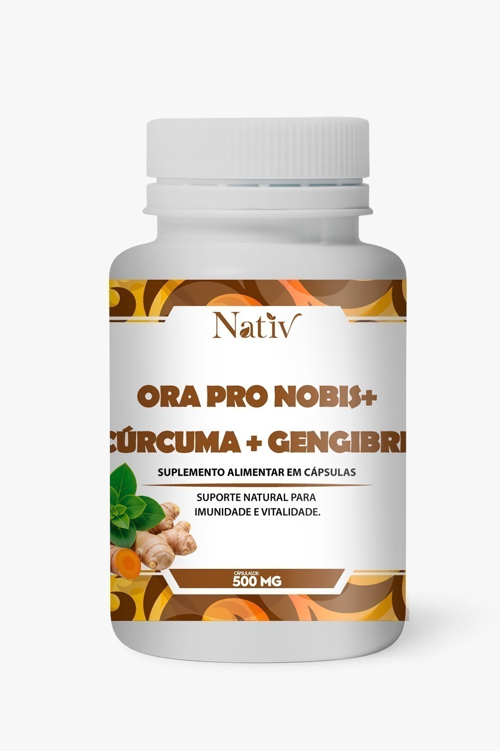 Ora Pro Nobis Cúrcuma Gengibre - Nativ - 500 mg - 60 Cápsulas
