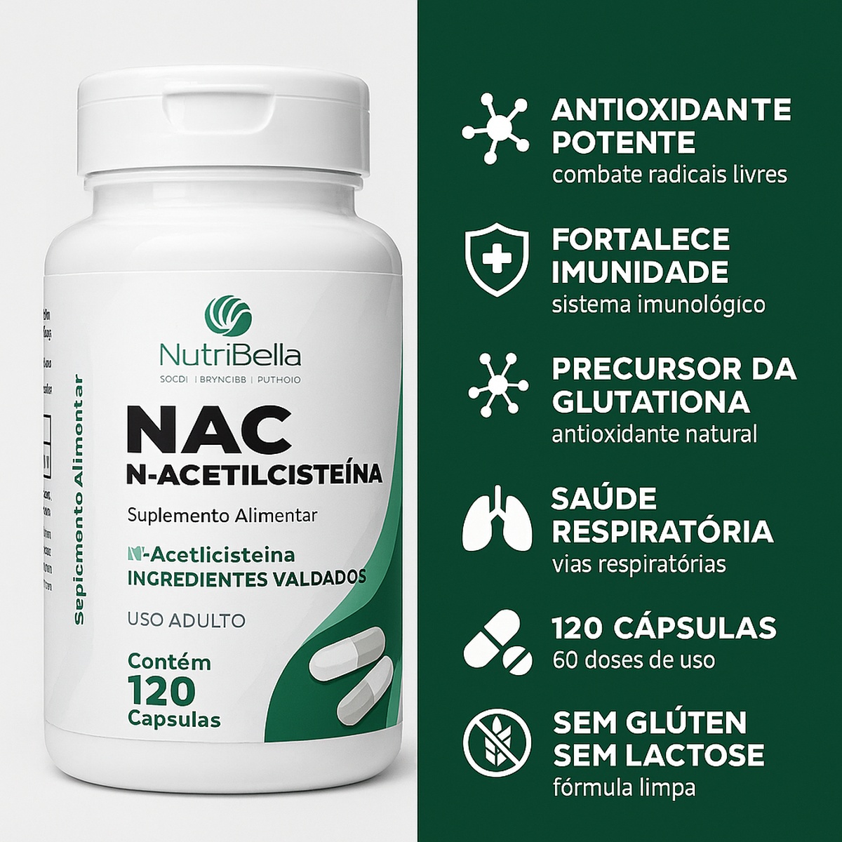 NAC 500 mg 120 cápsulas | Suplemento Antioxidante e Detox