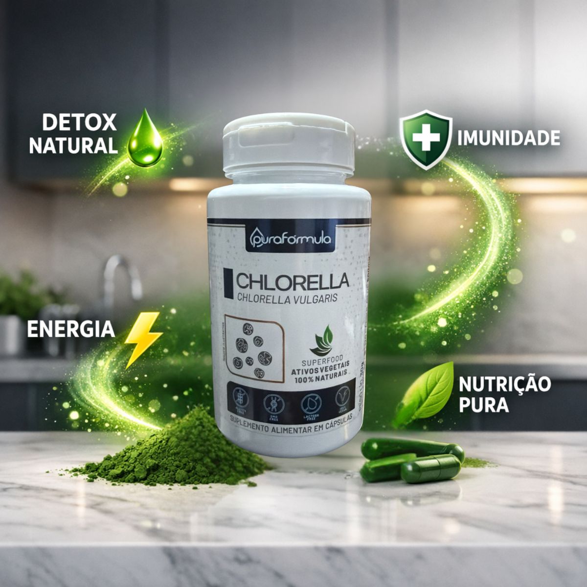 Kit 3 Chlorella 500mg 36o cap - Pote 120 Cap - 500mg