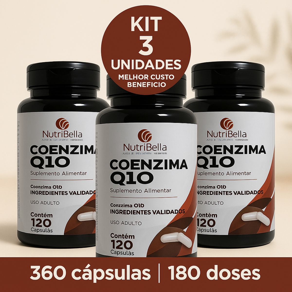Kit 03 Potes Coenzima Q10 Nativ 500mg 360 Caps Antioxidante Sem Sabor