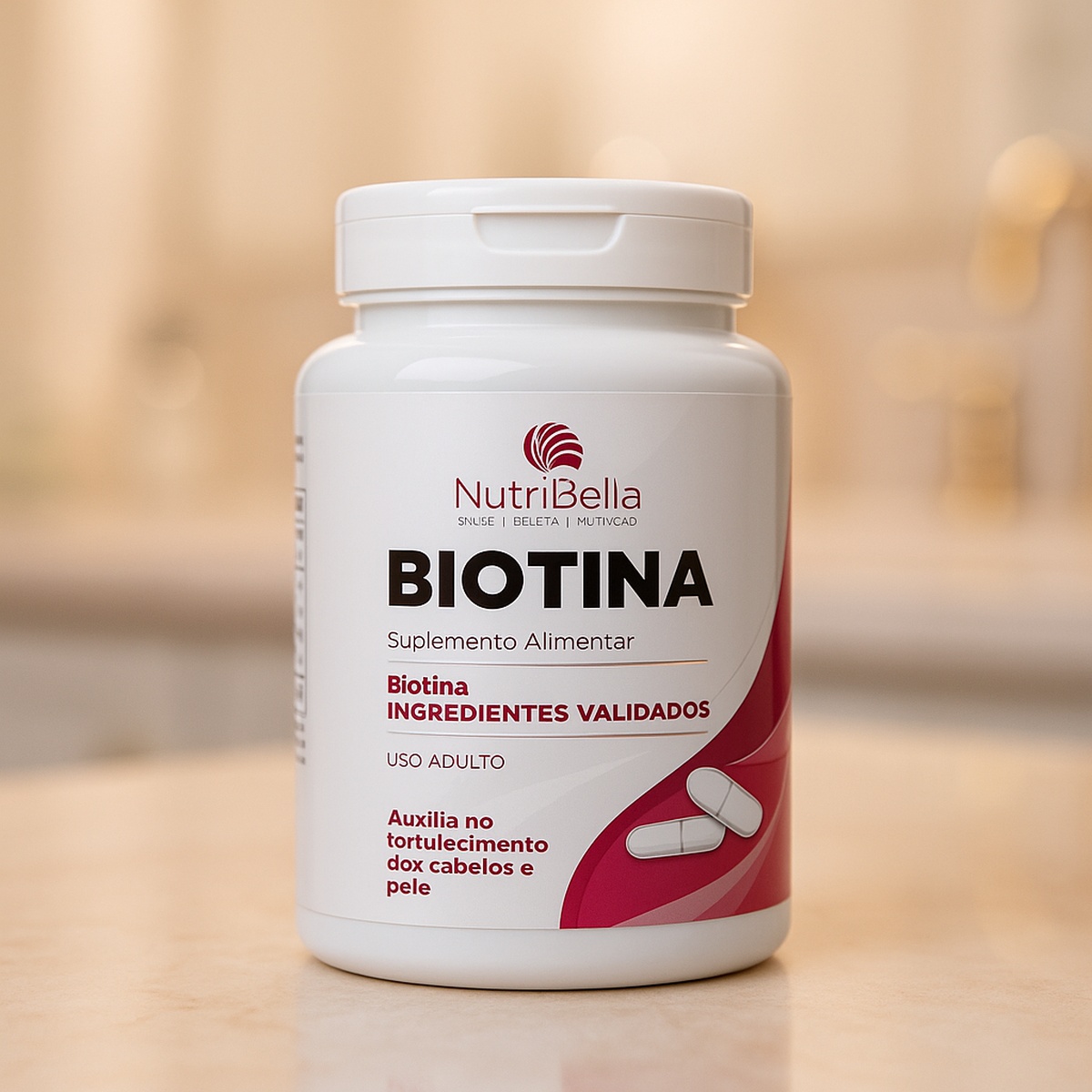 Biotina 100% Pura 120 Caps Cabelos, Pele E Unhas