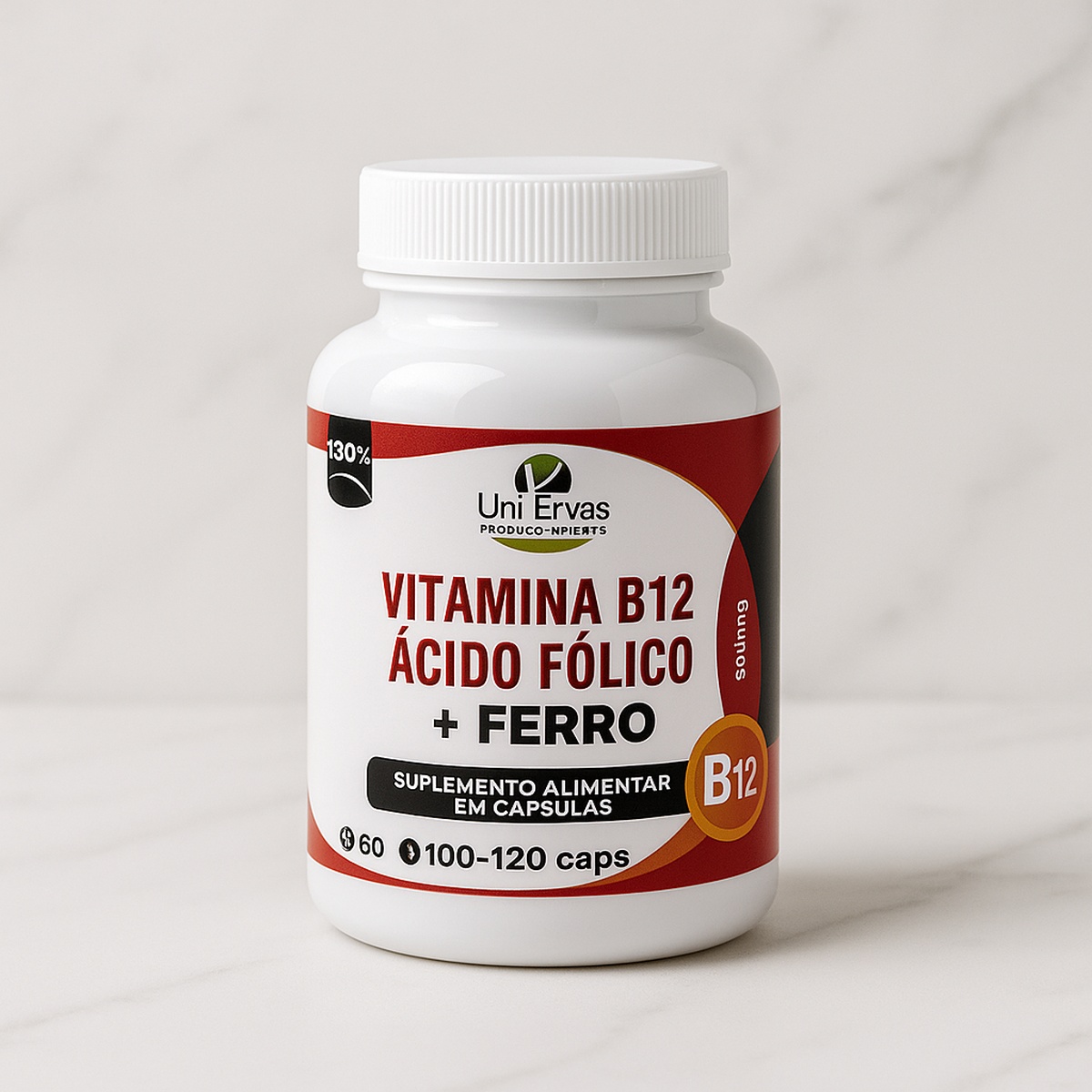 B12 + Ácido Fólico + Ferro - 60 Capsulas