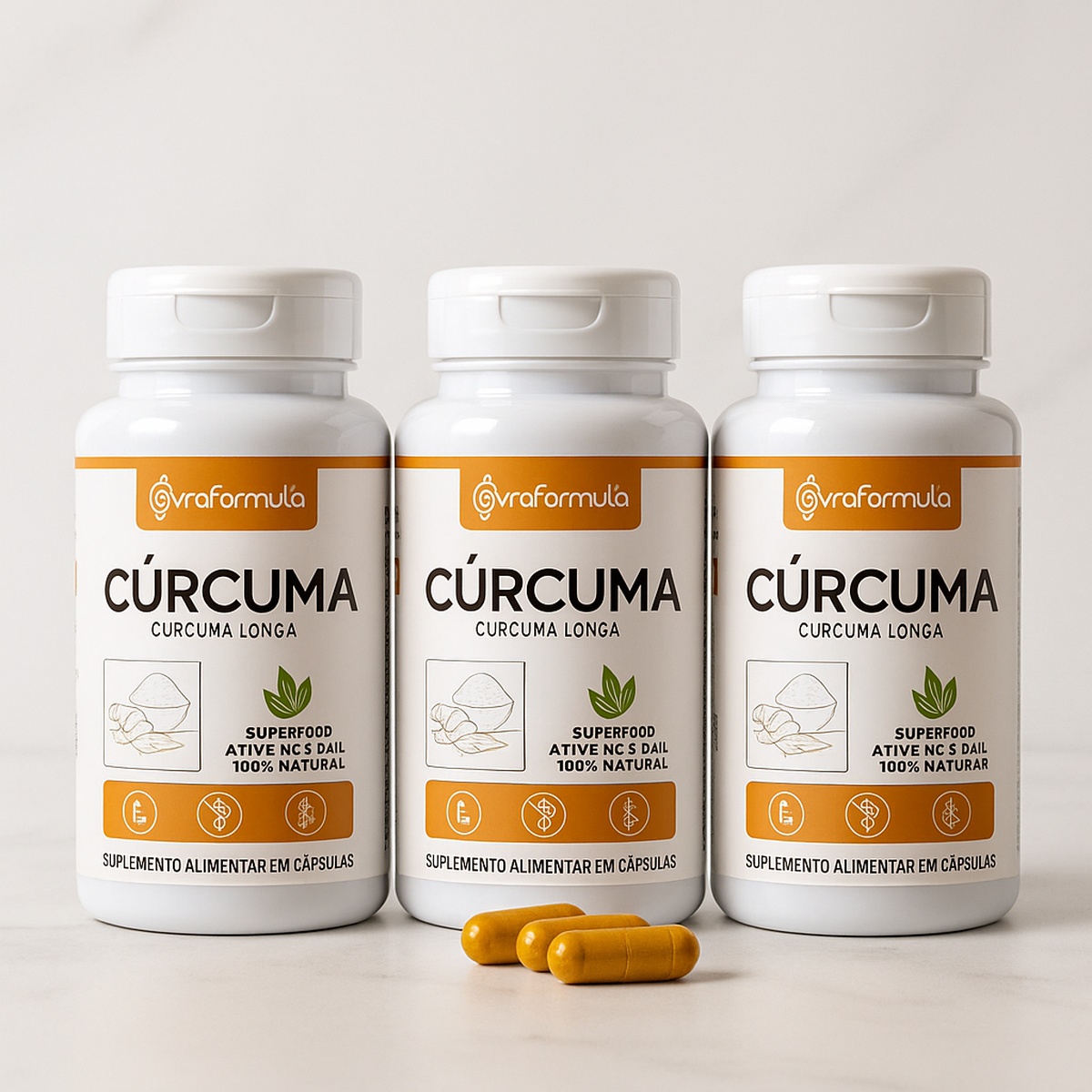 Kit 3 Curcumina 500mg 60 Cáp Cúrcuma Longa Pura - Anti-inflamatório Natural e Antioxidante Potente