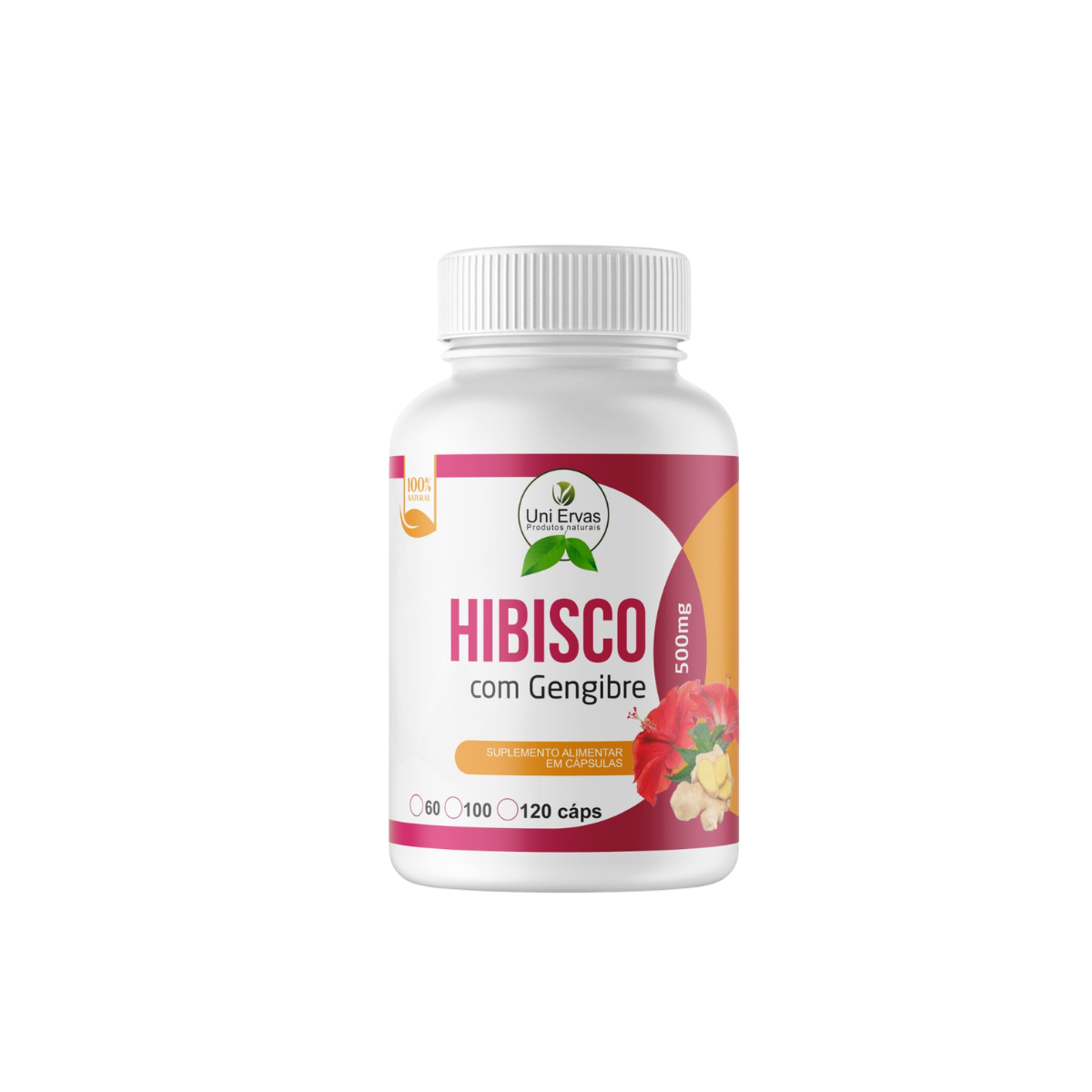 Kit 02 Hibisco 500mg 60 Cáp Extrato Hibiscus Antioxidante Natural Auxilia Controle Peso e Pressão