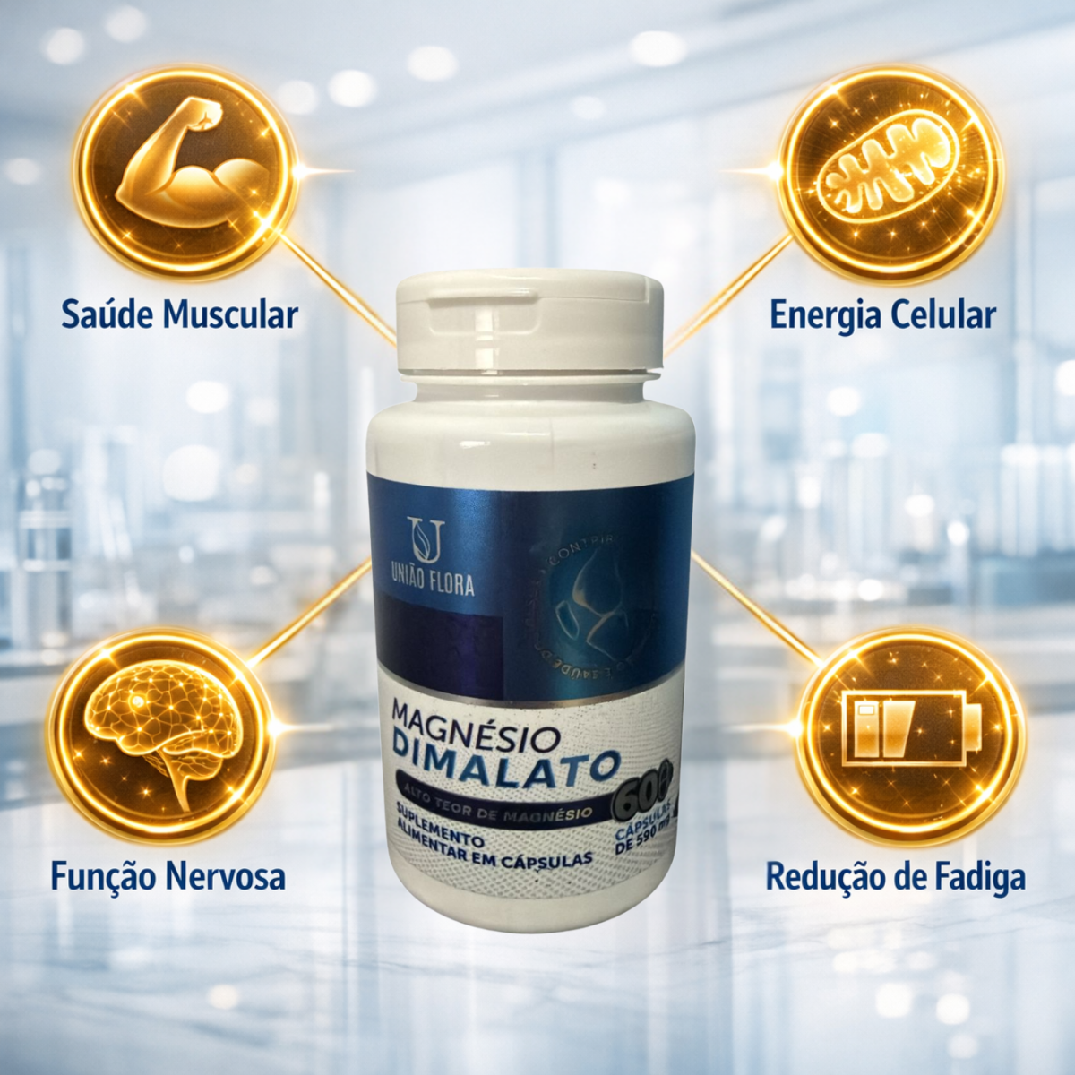 Kit 03 Potes Magnesio Dimalato 500 Mg 60 Capsulas Sem Sabor Sem Sabor