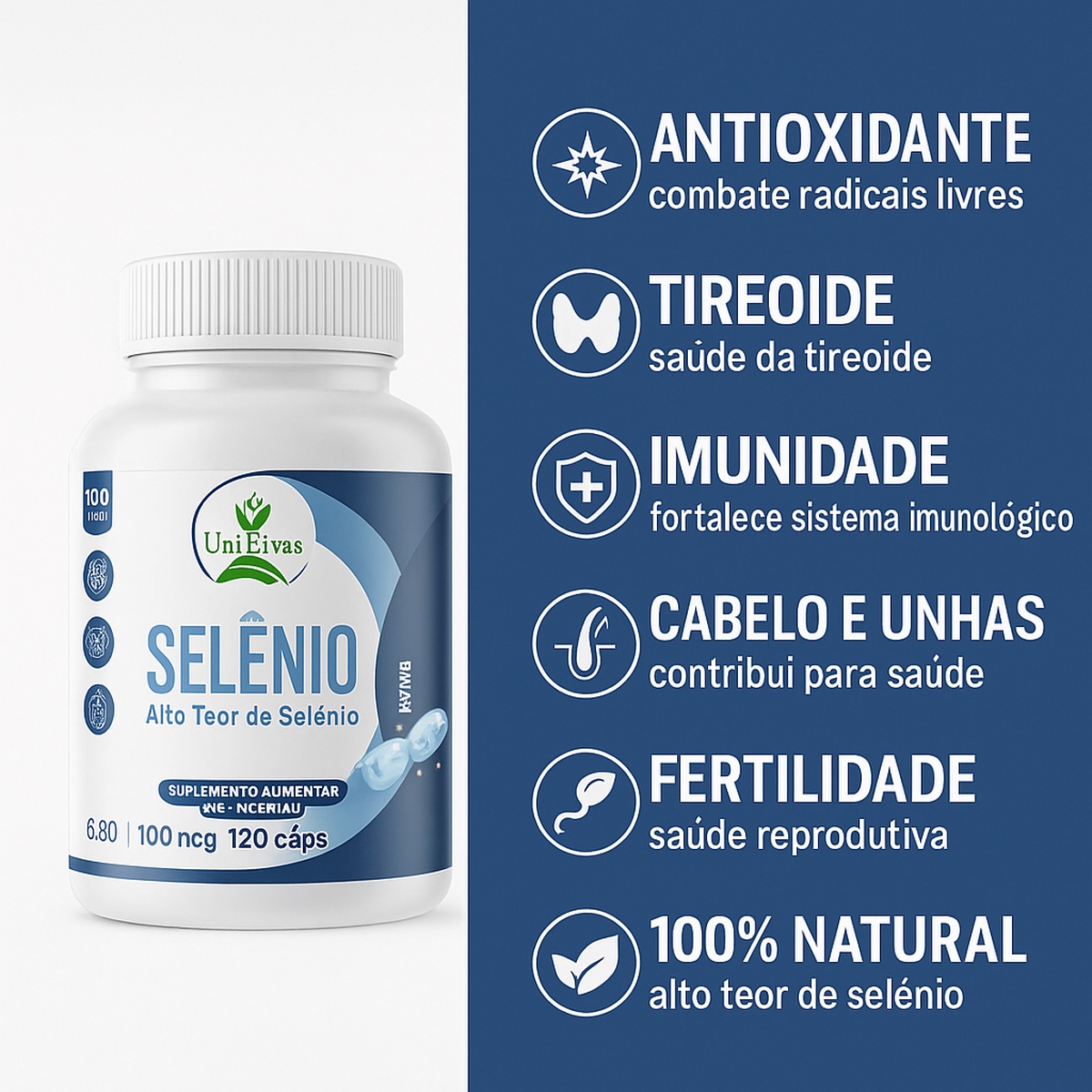 Kit 3 Selênio 500mg 60 Cápsulas Mineral Antioxidante - Fortalece a Imunidade Saúde da Tireoide