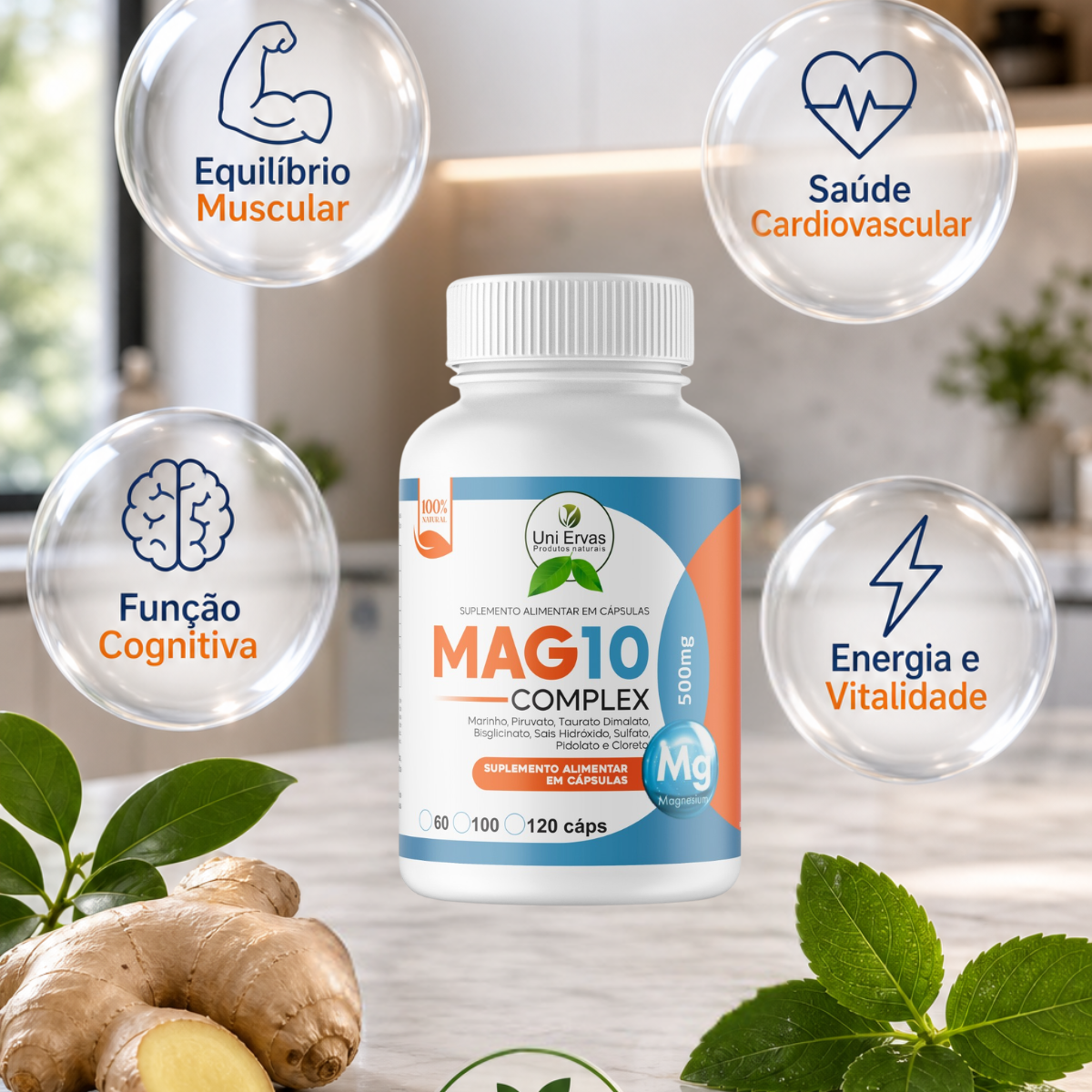 Kit 3 MAG 10 Complex 500mg 60 Cáps 10 Tipos de Magnésio - Energia e Relaxamento Muscular Uni Ervas