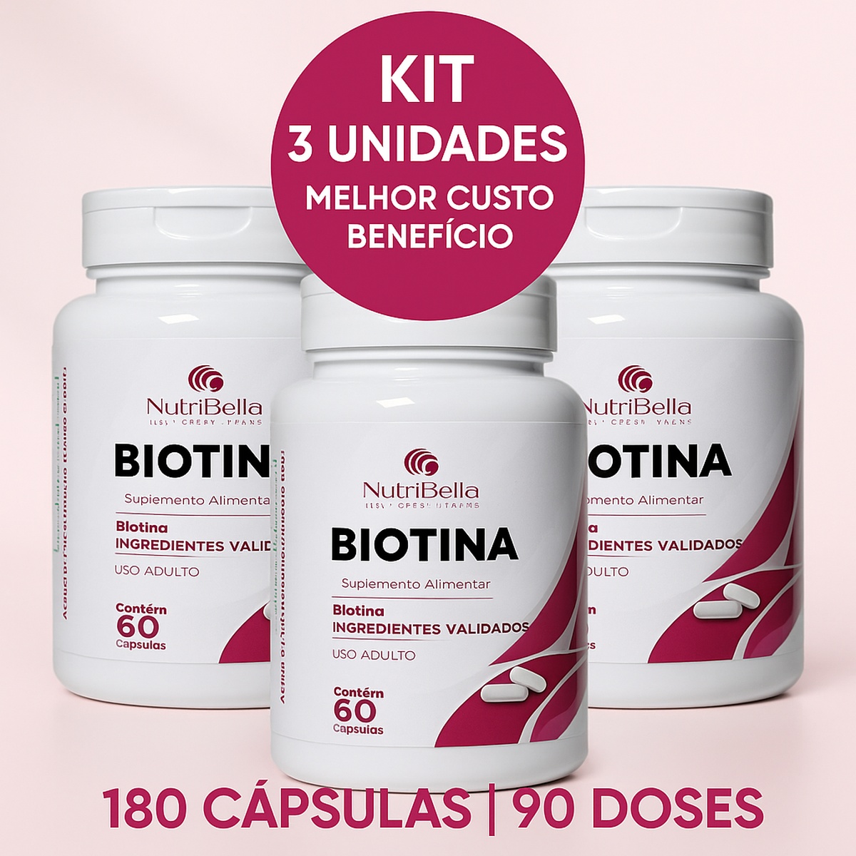 KIT 03 Biotina - VITAMINA B7 - 60 Capsulas