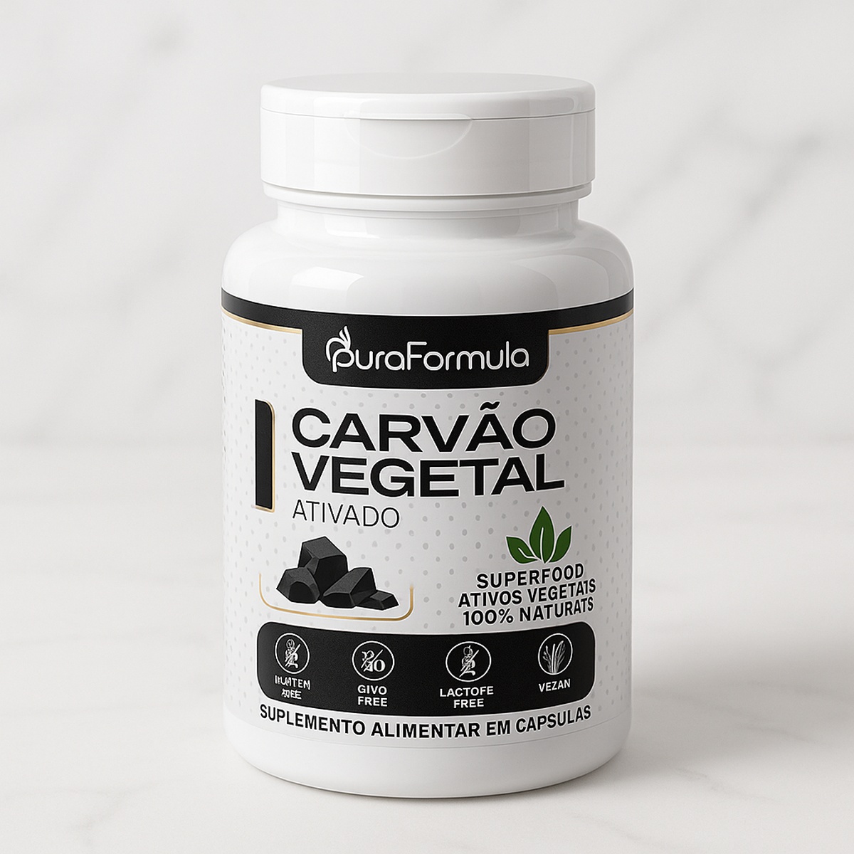 Carvão Vegetal Ativado 500mg 120 Cápsulas Vegano Sem Glúten